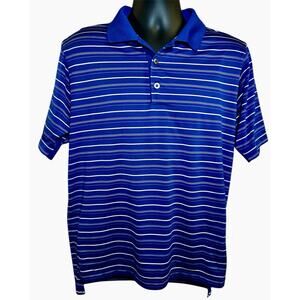Adidas Golf Polo Shirt Mens‎ Medium M ClimaCool Blue Striped Short Sleeve